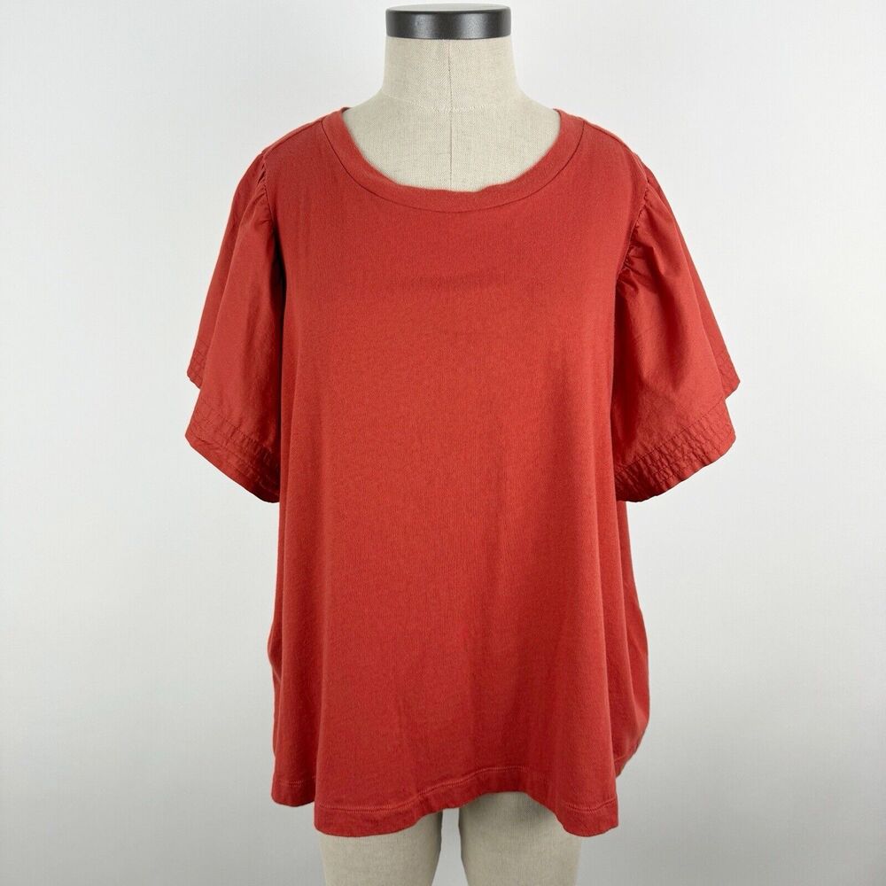 Old Navy Short Sleeve Rust Orange Flutter Sleeve Combination Top Size 2X - Picture 2 of 12